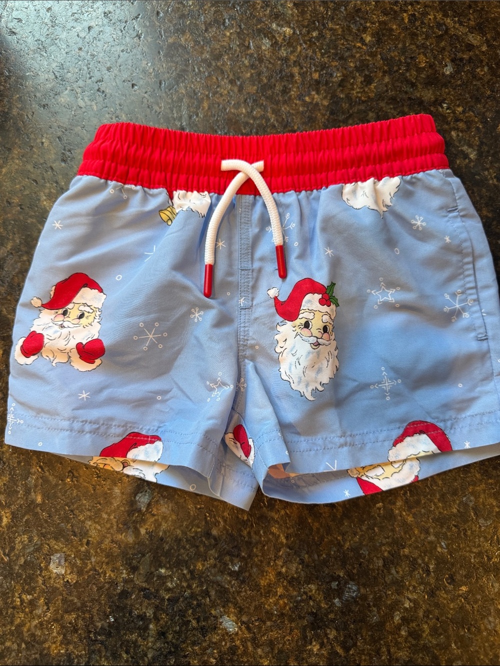 The Beaufort Bonnet Company Red & Light Blue Santa Print Swim Shorts
